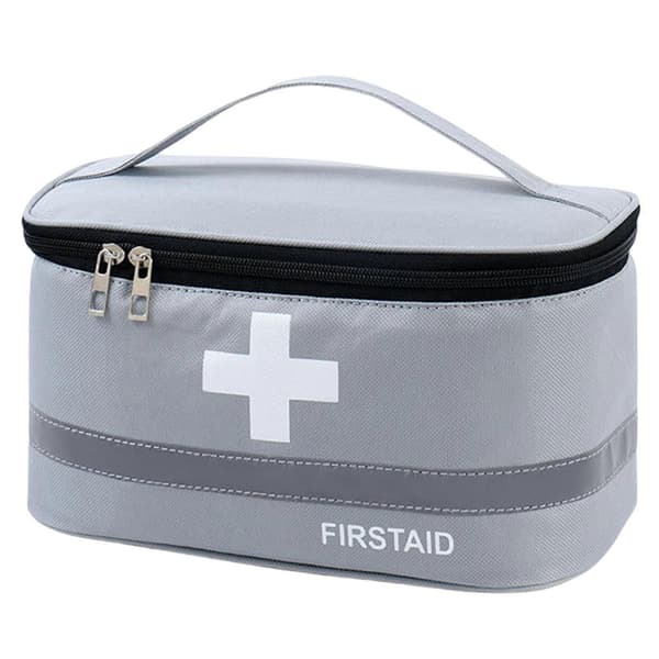 First Aid Kit with Reinforced Handle, Large Capacity, Reflective Strip, Compartment Design, Zipper, Oxford Fabric, First Aid Storage Grey Grey L