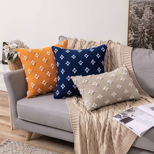 Set med 2 dekorativa kuddfodral i rombiskt jacquardmönster, mjukt rektangulärt kuddfodral 12x20 tum, beige