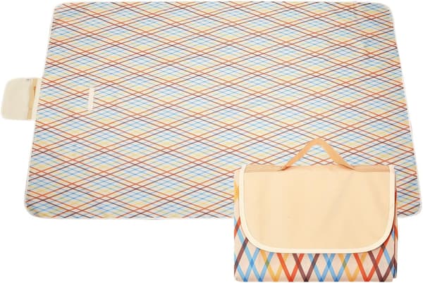Picnic Tæppe Ekstra Stort 203x152 cm Vandtæt Foldbart Strandpicnictæppe (Khaki Argyle)