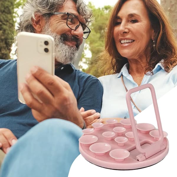 Suction Cup Phone Mount, Silicone Phone Case Mount for Mobile Phone - Reusable Electronics Holder Accessory for Desk, Ins Light Pink