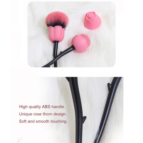 Pro Enchanted Rose Flower Makeup Brushes, Meikkisiveltimet meikkivoiteelle, 2 kpl Pinkki Meikkivoide- ja Puuterisiveltimien Sarja