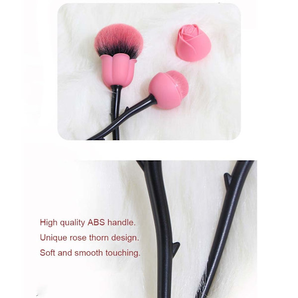 Pro Enchanted Rose Flower Makeup Brushes, Til foundation, 2 stk. Pink Foundation og Powder Makeup Brush Set