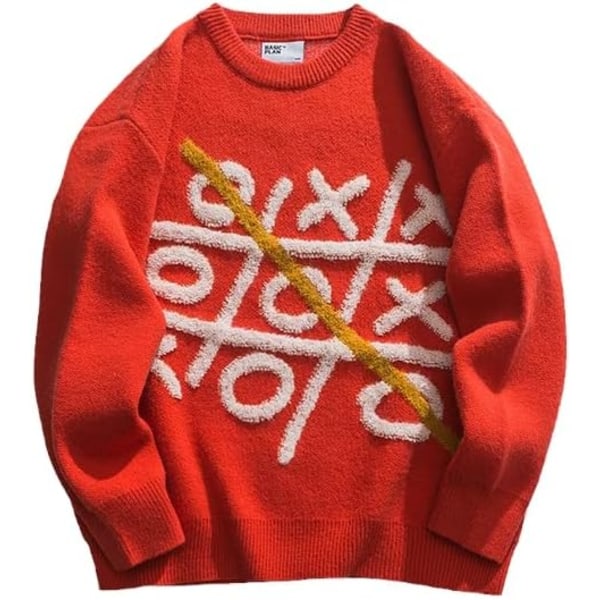 Sjov trykt mænds sweater Hip-Hop Street Knitwear Forår og efterår Vinter Rund hals Pullover Mænd Tøj Rød（Størrelse：L）