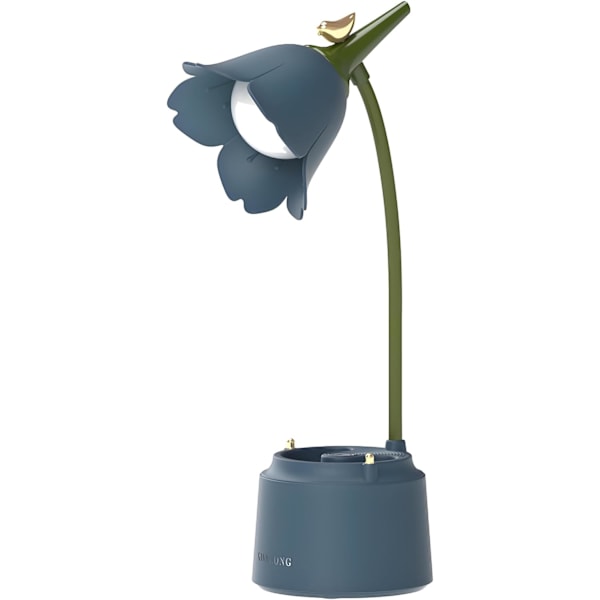 Söt LED-bordslampa Kawaii Skrivbordstillbehör, Blomma och Fågel Skrivbordslampa USB Uppladdningsbar, 3 färglägen [Grade A Energy] Blue