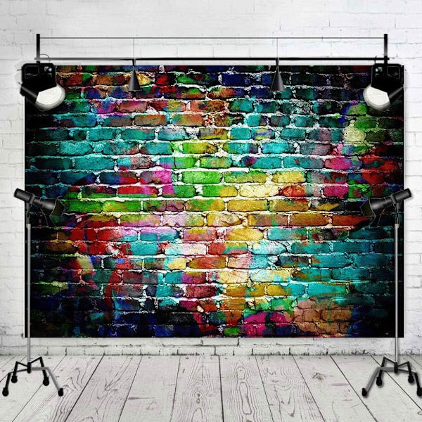 Fargerik murstein veggfotografering bakgrunn 5x3ft Graffiti bakgrunner Barn Portrett Fotobakgrunn Studio Booth Bursdagsfestdekor Fotoshoot