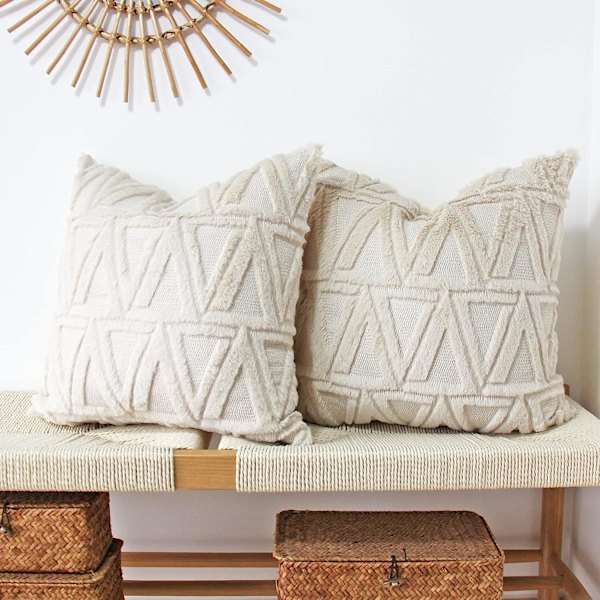 Plysj kort ull fløyel putetrekk luksus stil putetrekk kunstig pels fluffy sofa putetrekk 2 stykker 18 x 18 tommer beige