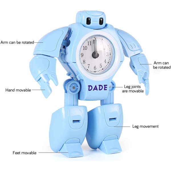 Barnerobot vekkerklokke, barnerobot leker transformerende robot, barnerobot leker transformerende robot skrivebordsklokke kreativ tegneserie student skrivebordsklokke