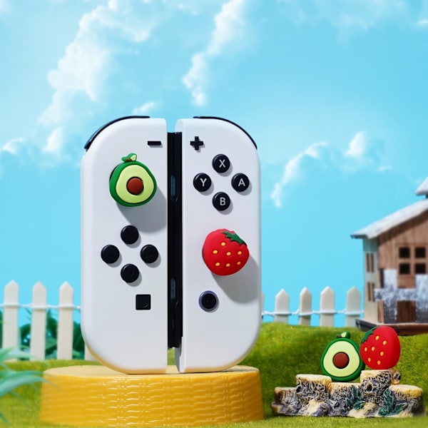 Tumgreppskåpor för Nintendo Switch, söta joystick-skydd med 3D-mönsteröverdrag Mjukt bedårande silikon Analog 4 st kit för Switch/OLED/Lite, frukter