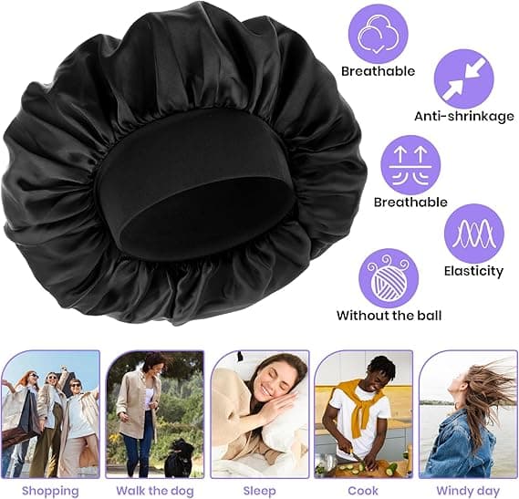 Silkehette for menn, satenghette Enkeltlag Elastisk bånd Silkehette Svart Myk Justerbar Hårhette Hårinnpakning Store Hårhetter for Kvinner Sovende