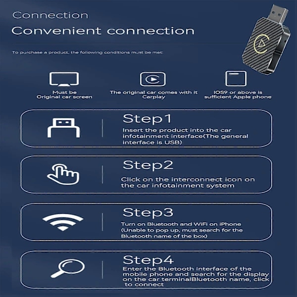 Trådlös CarPlay-adapter 2024 Uppgraderad, Trådlös CarPlay-dongel, Konverterar Trådbunden CarPlay till Trådlös, Plug and Play CarPlay Trådlös Adapter Silver