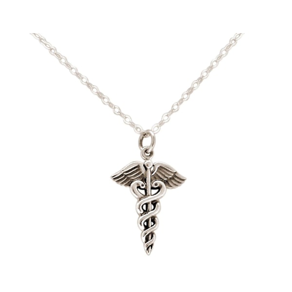 Ketju Caduceus Hermes-sauva, Aeskulap-sauva: Lääkäri, tiede, biologia 925 hopea