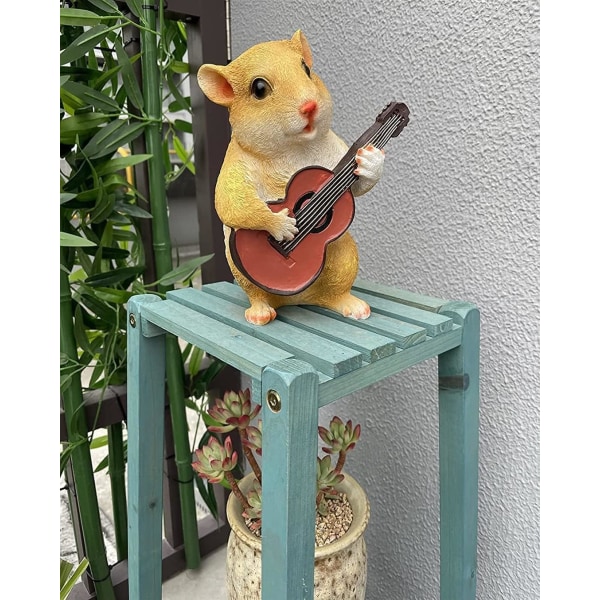 Hageskulptur Utendørs Dekorasjon Statue Søt Hamster Dyrefigur Harpiks Ornamenter Kreativ Gård Landskap (Farge: Gitar)