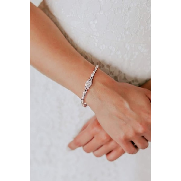 Cubic Zirconia Dråbeformet Tennis Armbånd til Bryllup Brud Smykker, Krystal Rhinestone Armbånd til Brude, Brudepiger, Kvinder