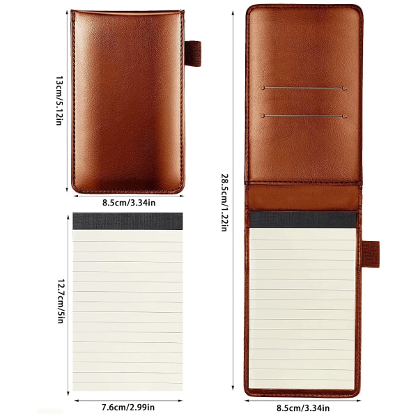 2-pack litet fickformat PU-läder affärsanteckningsbok omslag anteckningsblock multifunktion A7 mini anteckningsblock (svart + brun)