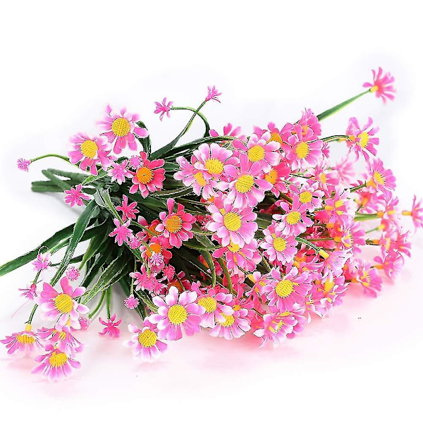 6 stk. Kunstige Tusenfrydblomster Utendørs Falskt Løvverk Grønt Fuskplanter For Vindus Hjem Bryllup Kontor Dekor A Pink