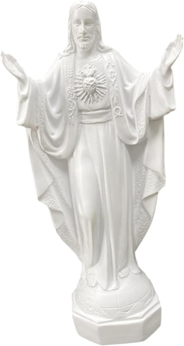 White Jesus Statue - Religious Figure Sculpture for Home Altar Decor, Catholic Gift, Christian Table Art