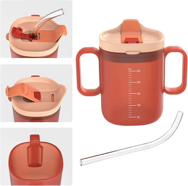 Sippy Cup for Adults for Elderly, Convalescent Feeding Cup Drinking Cup with Straw for Disabled Patients Spill-Proof Mama Cups with Handle O Orange 300ml