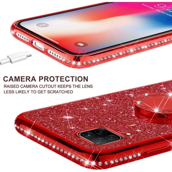 Fodral för Huawei P40 Lite/Nova 6 SE Lite, glitter bling gnistrande glänsande diamant stötfångare design med ringstativ mjuk TPU telefonfodral