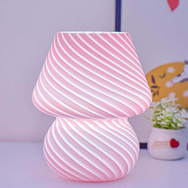 Mushroom Lamp, Glass Mushroom Night Light Cute Bedside Table Lamp with Remote Control for Kids, Aesthetic Standing Lamp Light（Pink）