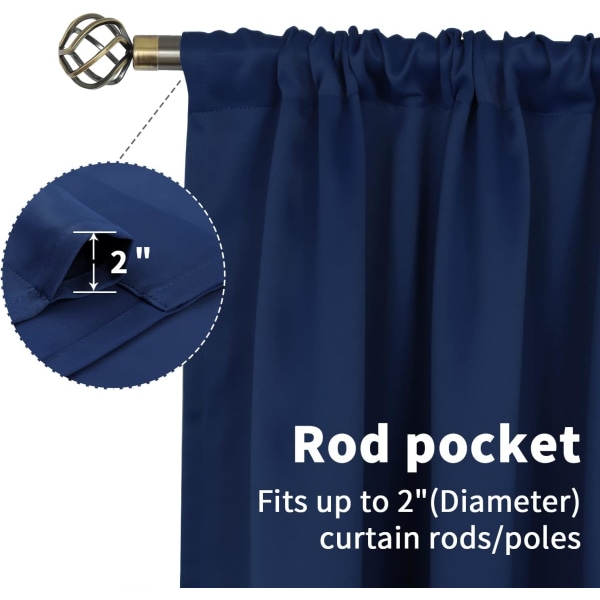 od Pocket Hvite Gardiner for Stue - Termisk Isolerte Vindusbehandlingsgardiner for Soverom, 2 Paneler, 52 x 63 Tommer