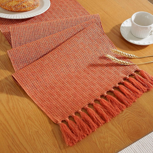 Rustik höst bordslöpare med tofsar, Boho Farmhouse Thanksgiving bordslöpare 72 tum lång, bröllop och matbord dekor, 13x72 tum