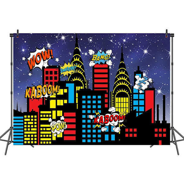8x6ft Supersankarijuhlatausta Super Hero Syntymäpäivätausta Super City Skyline Rakennukset Syntymäpäivätaustat Lapsille (8X6)