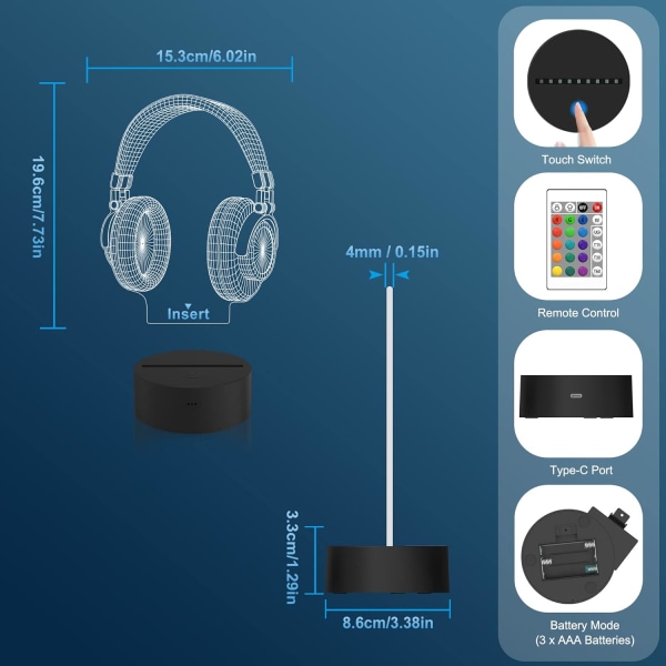 Hologram Controller 3D Nattlampa för Barn, 16 Färger & Fjärrkontroll Dimmer Kontroll Pojke Flicka Videospel Rum Tillbehör som Jul Födelsedagspresent till Barn