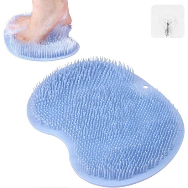 Fotskrubb för dusch, fotrengöringsmatta med halkfria sugkoppar, dusch- och badmattskrubb för fotvård, exfolierande Blue