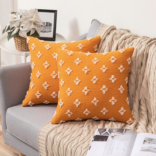 Ett set med 2 Halloween-dekorativa örngott i höstfärger, diamantjacquard-örngott, mjuka fyrkantiga kuddfodral för soffa, 18x18 tum, orange