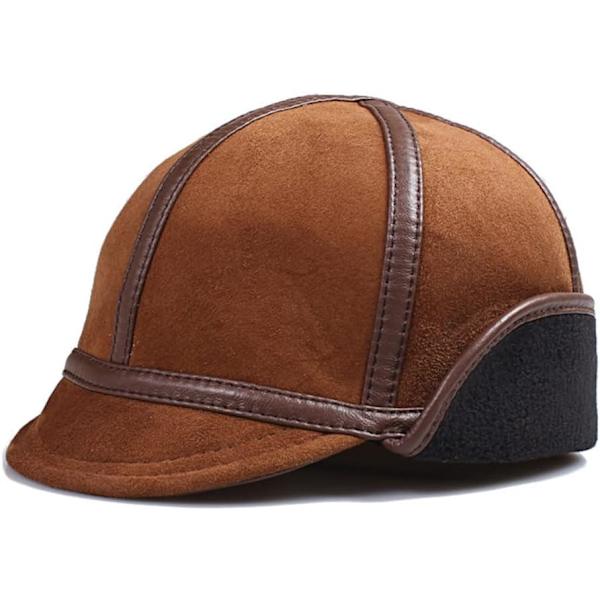 Hattar Herr Vinter Varma Öronskydd Bomber Mössa Man Äkta Läder Inuti Fårskinn Snö Mössor,Brun（Storlek：XL,57-58CM）