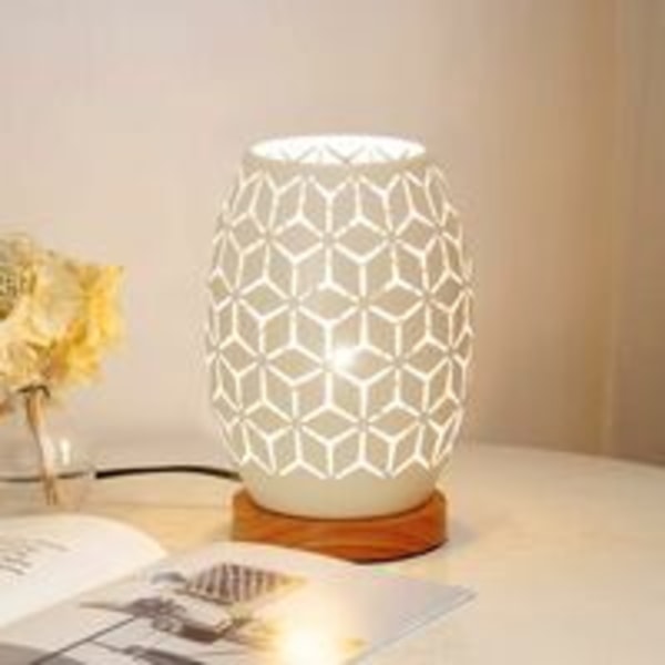 Metallbordslampa formad bordslampa sängbordslampa träbas sovrumslampa dekorativ sängbordslampa med Edison-glödlampa (geometrisk form)