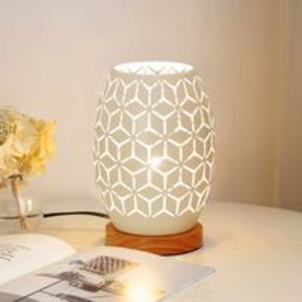 Metalllampa formad bordslampa Sängbordslampa Träfot sovrumslampa Dekorativ sänglampa med Edison-lampa (geometrisk form)