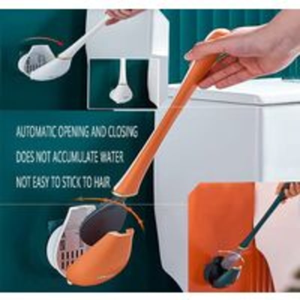 Uusi silikoninen WC-harja ja tippapidinsetti, seinälle kiinnitettävä WC-harja syväpuhdistukseen automaattinen avautuminen ja sulkeutuminen