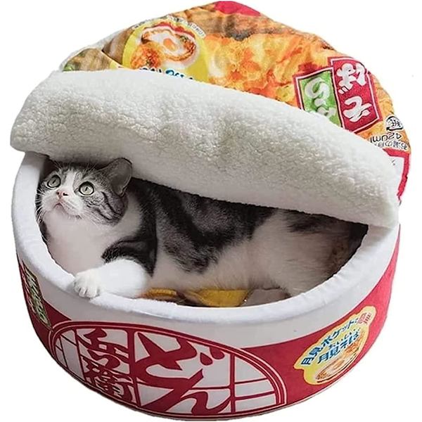 Ramen hund- och kattsäng, varm och supermjuk kreativ husdjurssäng, avtagbar och tvättbar, lämplig för små och medelstora hundar och katter (medium storlek, röd)