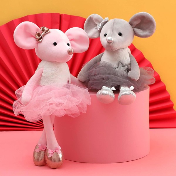 Plysj muse utstoppede dyr leker ballerina dukker ballettdans oppvisning gaver for jenter 15,5 tommer (rosa)