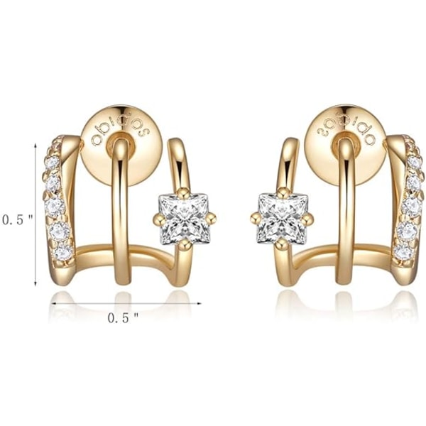 14K Guldpläterade Triple Huggie Illusion Stud Örhängen | Dubbla Huggie Hoop Örhängen för Ett Hål | Guld Hoop Örhängen för Kvinnor