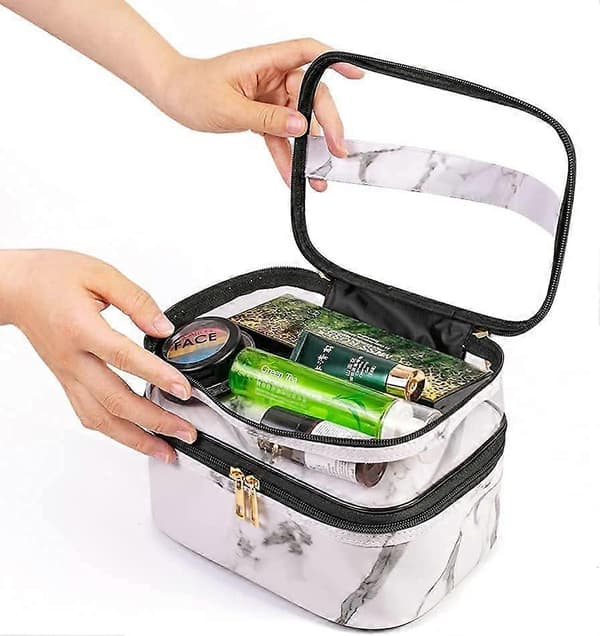 Makeuptaske Kosmetiktaske 3 stk. Marmor Makeuptaske Sæt Rejse Makeuptasker til kvinder PU Læder Makeuptaske Makeuppung