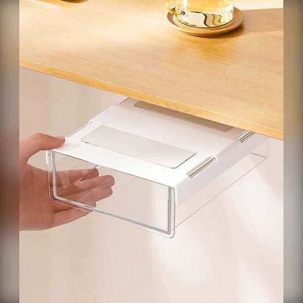 Under-desk Drawer Storage Box — Self-adhesive Pull-out Organizer, PET+ABS
