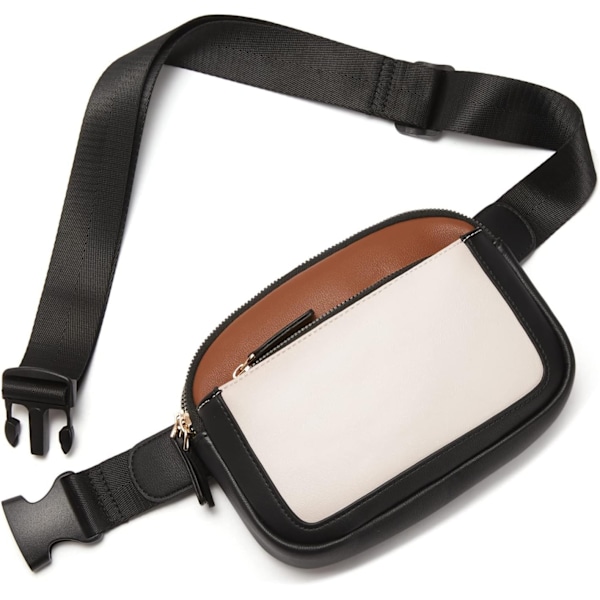 Dame PU Læder Bæltetaske Crossbody Taljetaske Rejse Skuldertasker Black and white