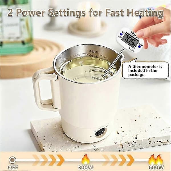 Elektrisk voks-smeltegrytesett med termometer, 800ML vokssmelter for lystilvirkning, DIY-tilbehør, plugg