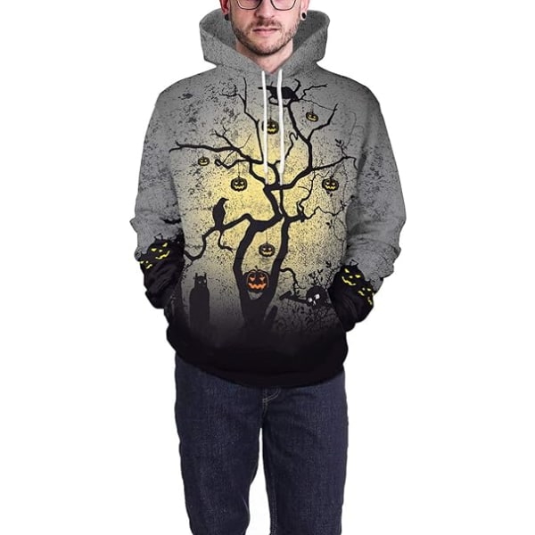 Herr långärmad huvtröja Halloween rolig besättning hals sweatshirt med känguruficka jul flerfärgad 3D-tryck tröja tröja (storlek: M)