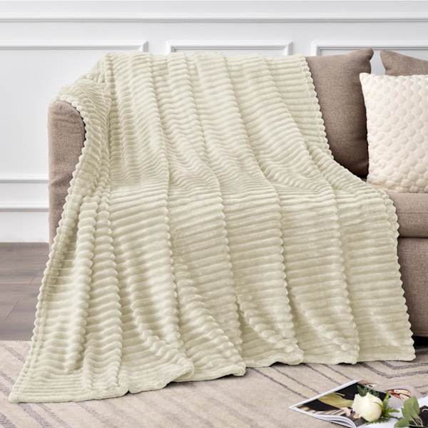 Fleecefilt - 3D Ribbad Jacquard Dekorativ Gul Överkast för Soffa & Säng, Lätt Varm Mysig Mjuk Fuzzy Filtar 50x60 tum