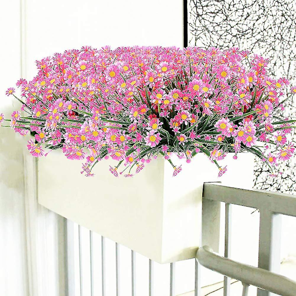 6 stk. Kunstige Margueritblomster Udendørs Falsk Løv Grønt Kunstige Planter Til Vindue Hjem Bryllup Kontorindretning A Pink