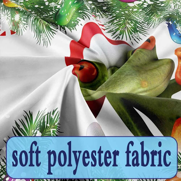 Glædelig Jul Bruseforhæng Sød Frø i Julehat, Farverige Julekugler Hvid Snefnug Dekoration Fyrretræ, Juleferie, 69X70 Tommer