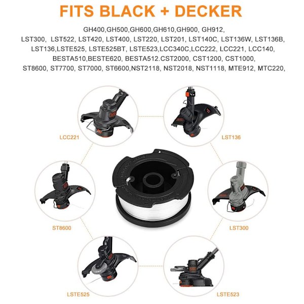 3/4/6 kappaletta vaihdettava yhteensopiva BLACK+DECKER AF-100 Trimmer Spool - 4 pakkaus