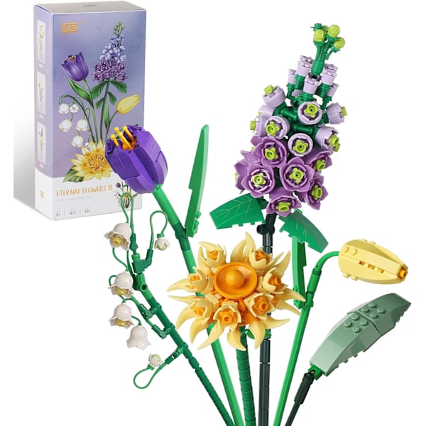 Mini Bricks Blomsterbuket Byggesæt, Kunstige Blomster, DIY Unik Dekoration Hjem, 534 Dele Botanisk Samling