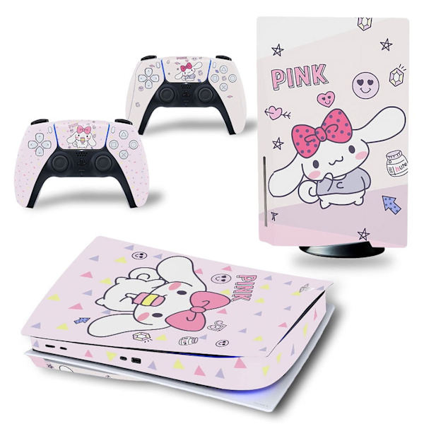 Play Station 5 søt dyrehud-klistremerke - Kompatibel med PS5 - Deksel for å tilpasse konsollen - Fjernsbar vinylfilm - HD-kvalitet (Disk, Rosa) Style12