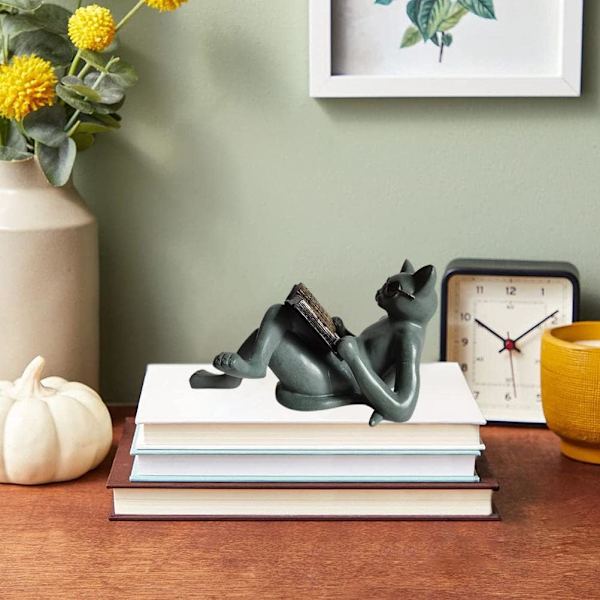 Harpiks Katteskulptur, Sød Læsende Bog Kat Statue, Harpiks Ornamenter med Briller, Dekorativ Kat Statue til Hjem Stue Kontor