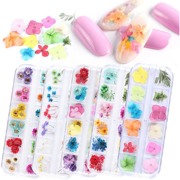 Nagelkonst Dekoration Kit, 3D Nagelkonst Dekaler, 12 sorters torkade nagelkonst blommor, lämplig för nagelkonst mobilfodral dekoration