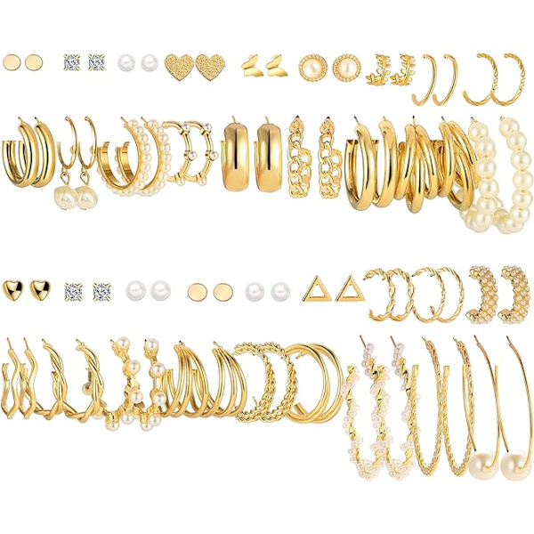 36 par guld øreringe sæt til kvinder piger, mode perle kæde link stud drop dangle øreringe multipack hoop øreringe pakker, allergivenlige øreringe